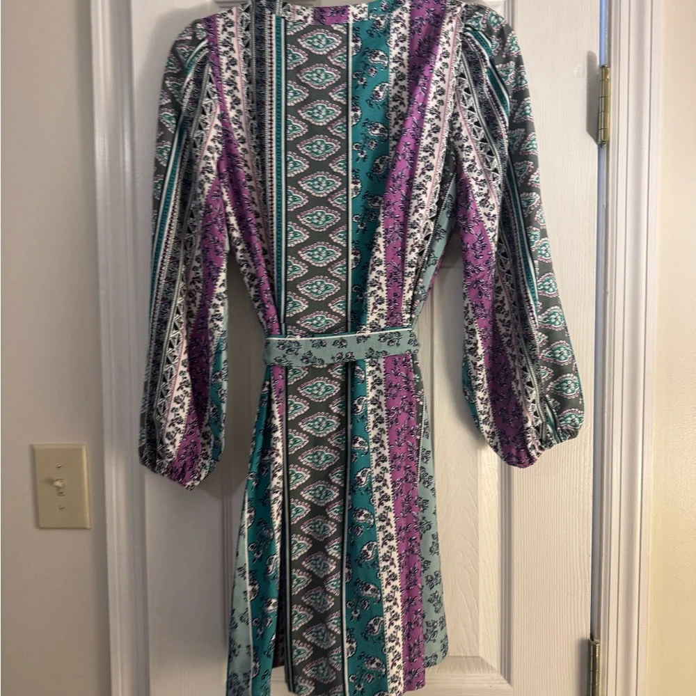 Petite Floral Stripe Belted Mini Dress - Picture 4 of 5